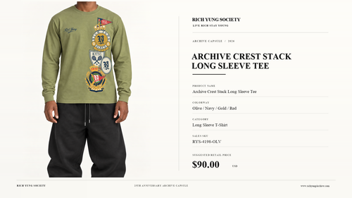 Archive Crest Stack Long Sleeve Tee — Olive / Navy / Gold / Red