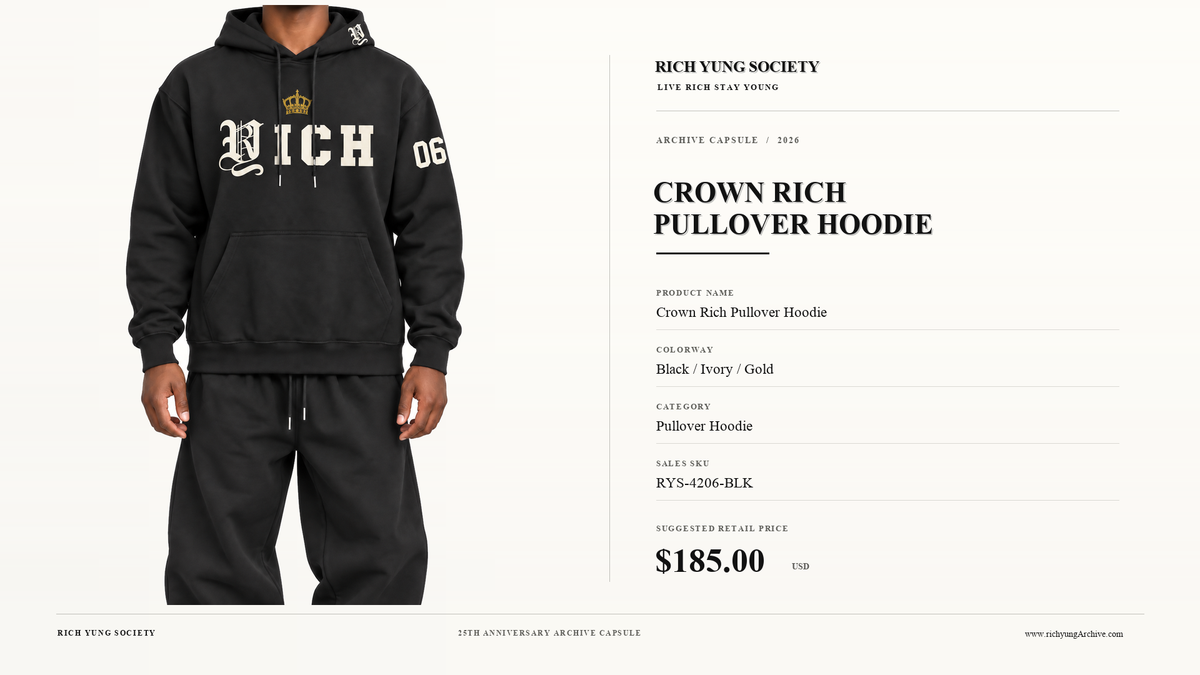 Crown Rich Pullover Hoodie — Black / Ivory / Gold