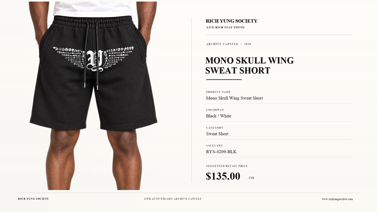 Mono Skull Wing Sweat Short — Black / White