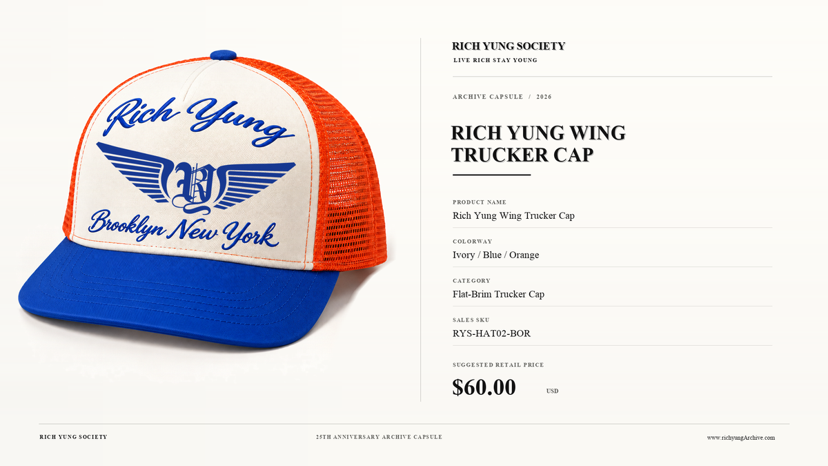 Rich Yung Wing Trucker Cap — Ivory / Blue / Orange